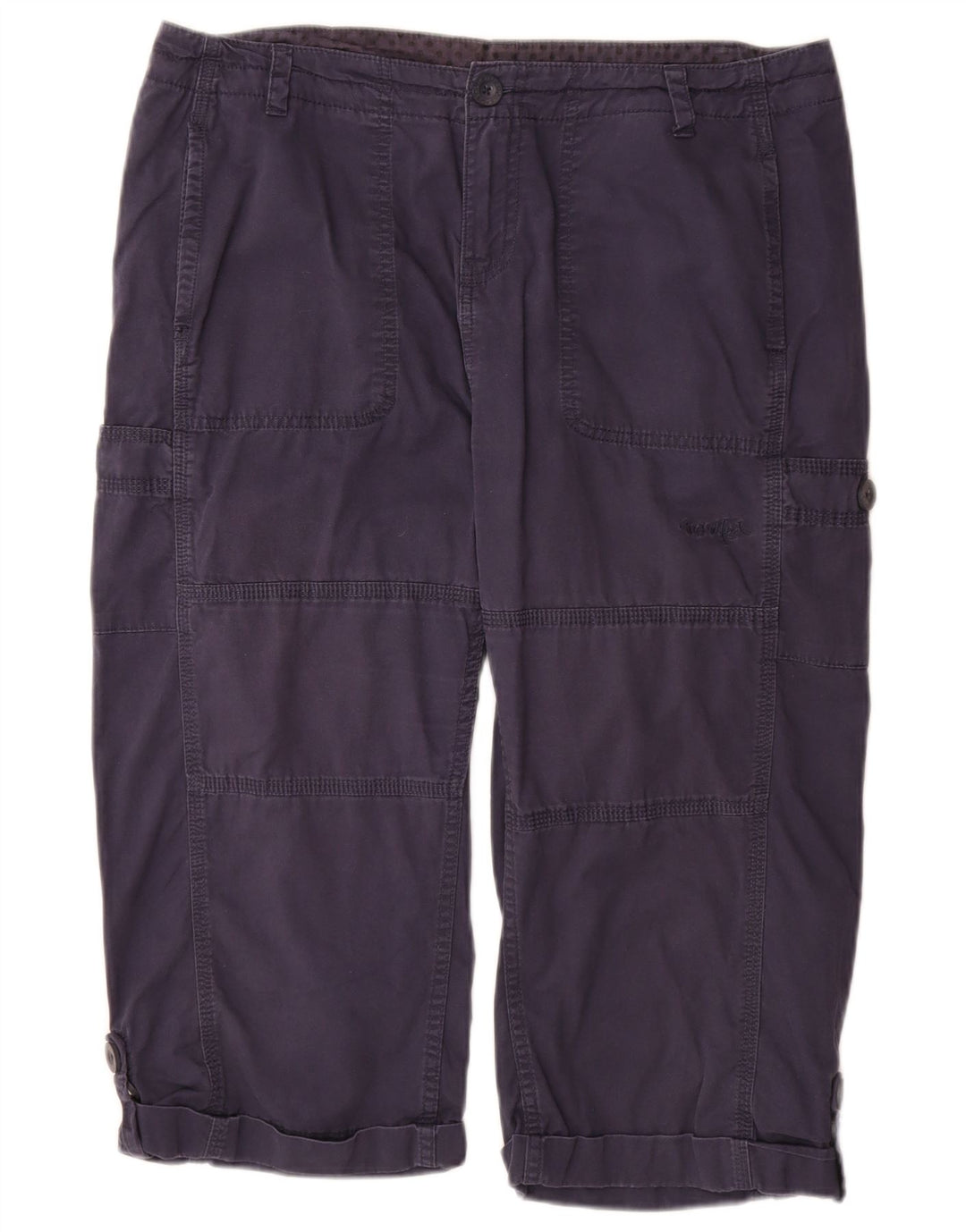 Calça capri feminina WEIRD FISH Reino Unido 14 grande W34 azul marinho algodão