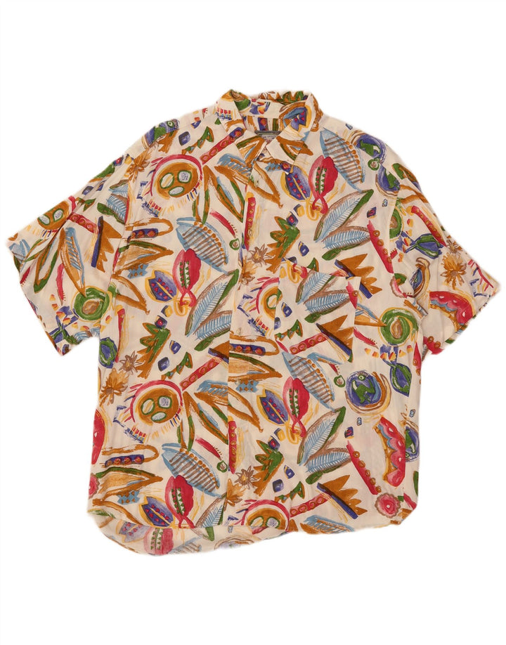 Camisa masculina Melrose com estampa abstrata de manga curta tamanho 43/44 XL off white