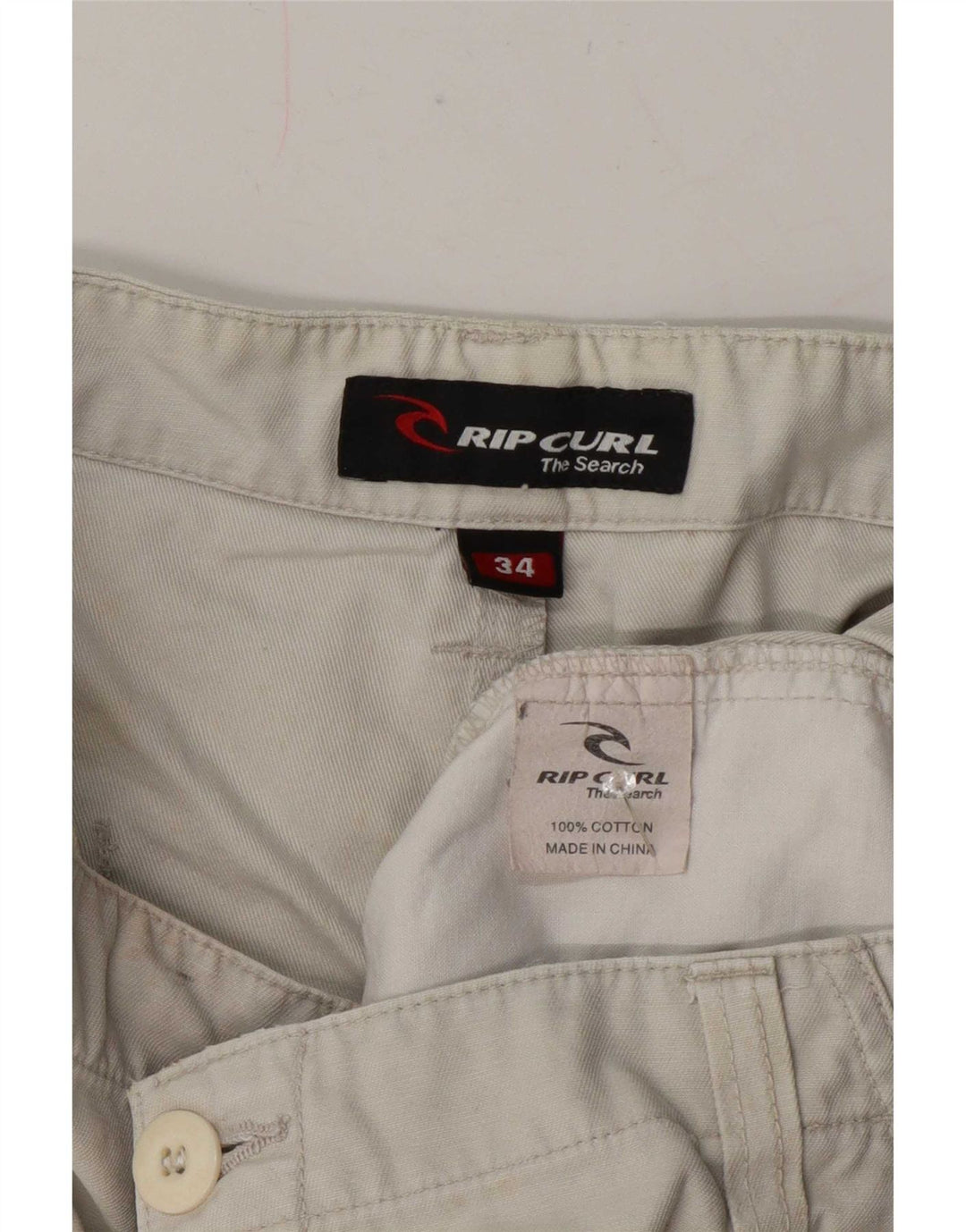 Rip Curl Shorts masculino gráfico casual W34 grande algodão bege