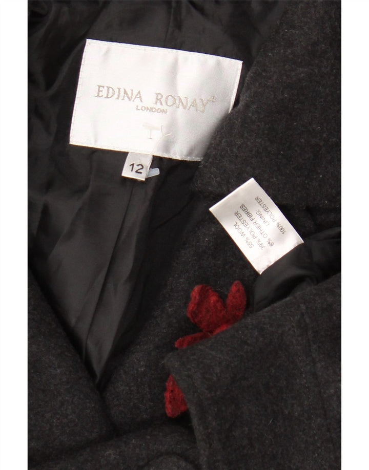 Jaqueta bomber feminina Edina Ronay crop manga 3/4 Reino Unido 12 lã cinza médio