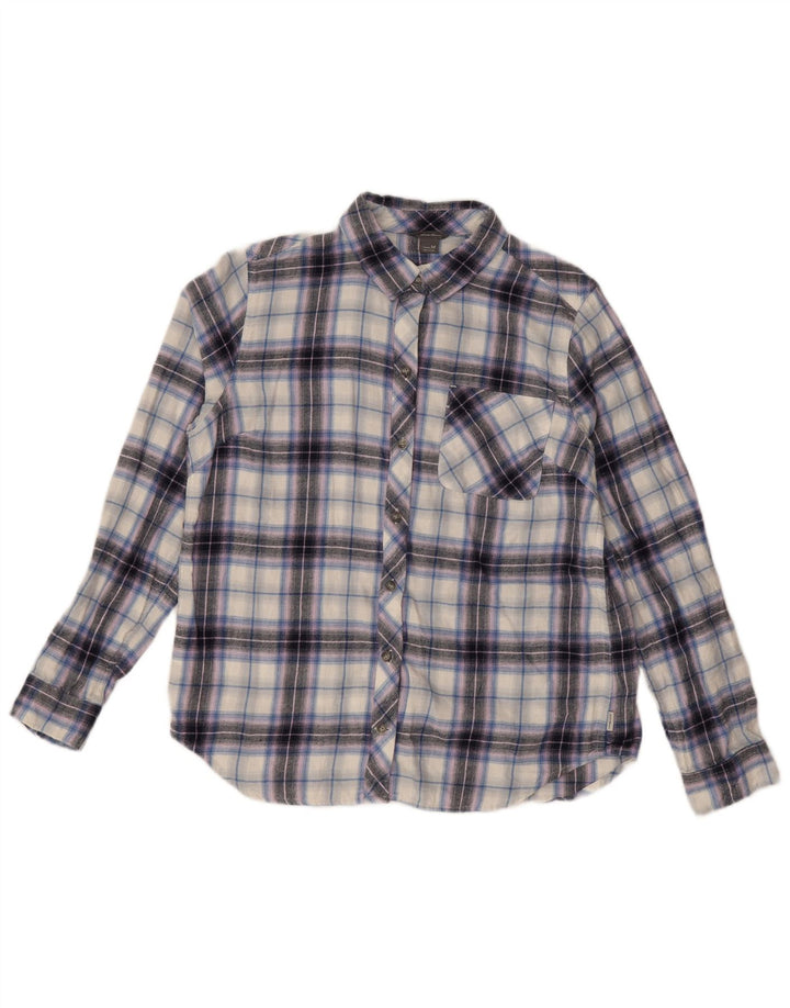 Camisa feminina de flanela Eddie Bauer Reino Unido 14 algodão xadrez roxo médio