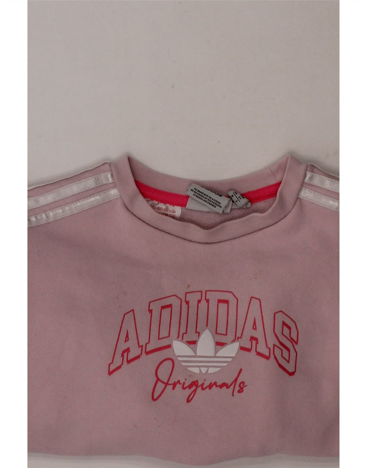 ADIDAS Girls Graphic Sweatshirt Jumper 2-3 Years Pink Cotton Vintage Adidas and Second-Hand Adidas from Messina Hembry 