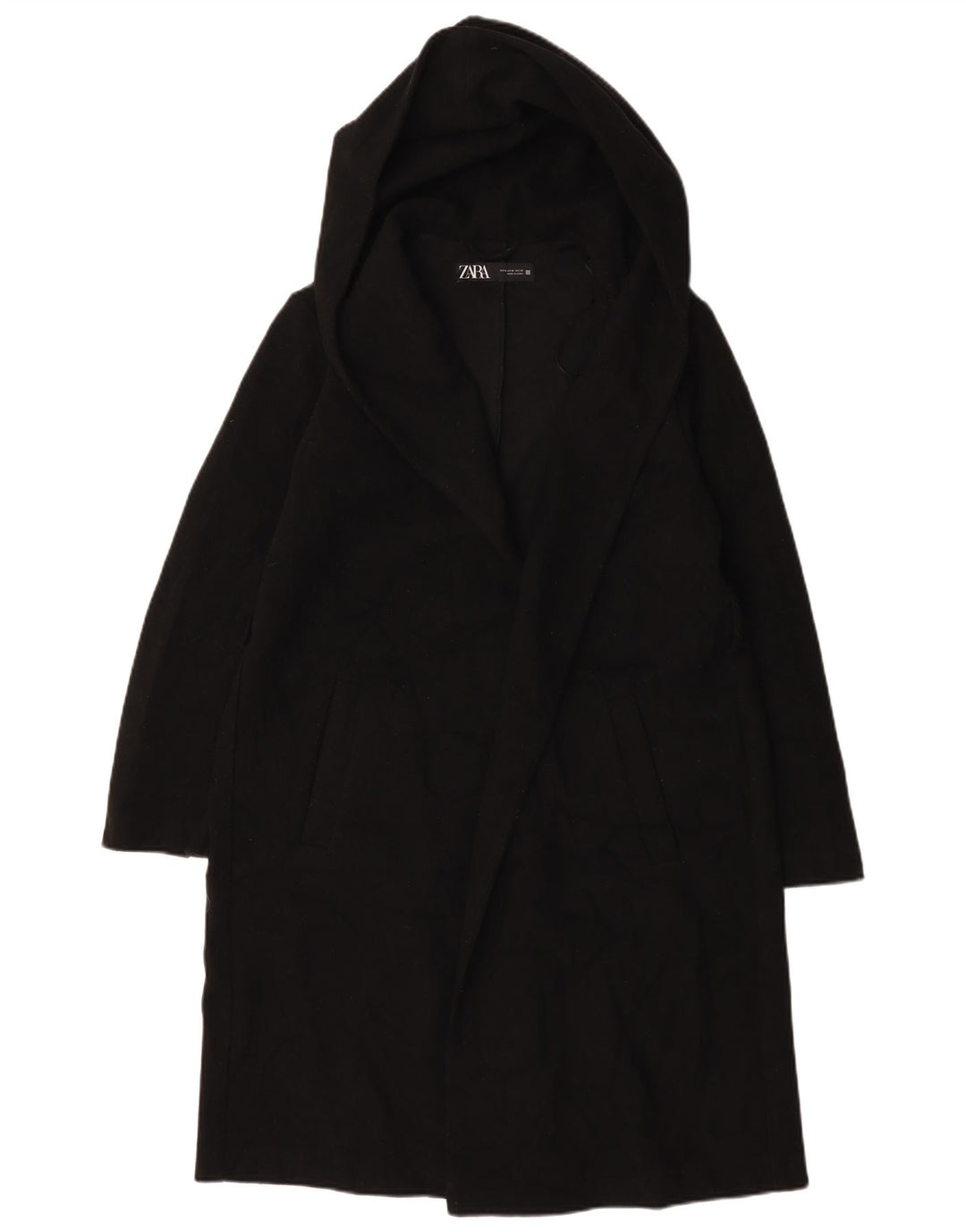 Sobretudo aberto com capuz feminino Zara UK 14 poliéster preto médio