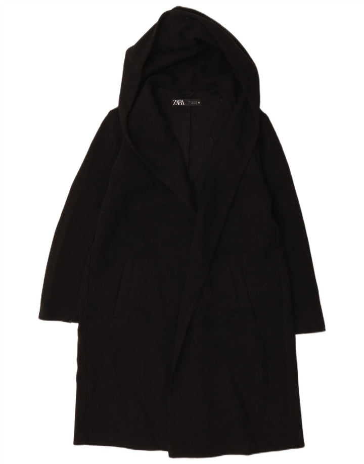 Sobretudo aberto com capuz feminino Zara UK 14 poliéster preto médio