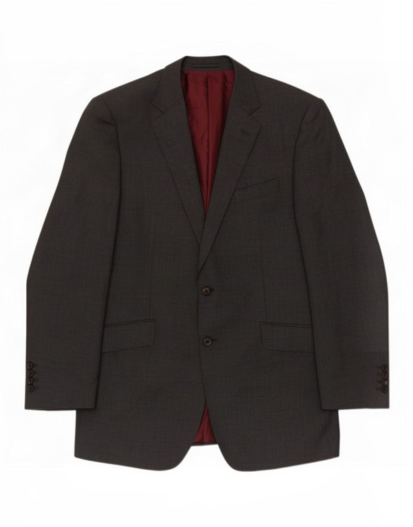 Jaqueta blazer masculina longa de 2 botões Marks & Spencer Reino Unido 42 grande lã cinza