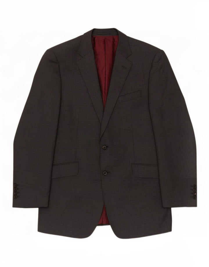 Jaqueta blazer masculina longa de 2 botões Marks & Spencer Reino Unido 42 grande lã cinza