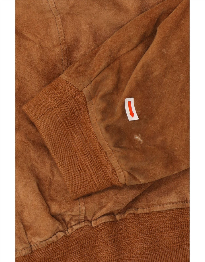 Jaqueta bomber masculina vintage de camurça UK 40 grande marrom