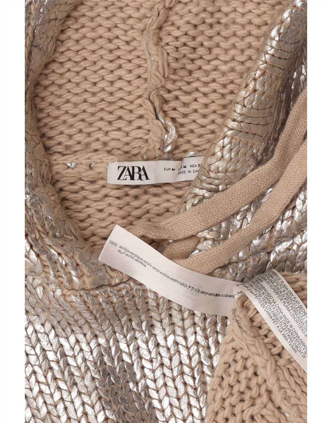 Suéter feminino Zara com capuz grande e grande Reino Unido 14 médio prateado acrílico