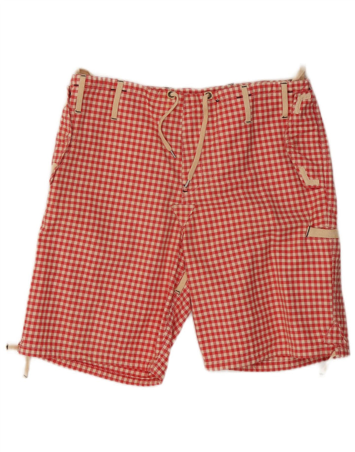 Shorts cargo masculino vintage W34 grande algodão guingão vermelho