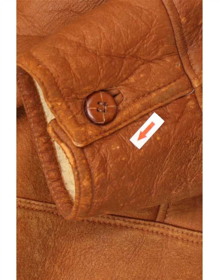 Jaqueta masculina vintage Shearling UK 42 XL marrom shearling