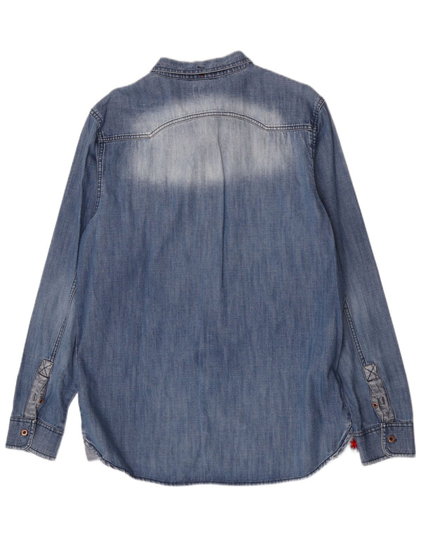DC Mens Acid Wash Denim Camisa Algodão Azul Médio