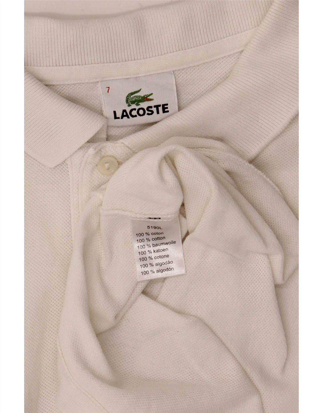 Camisa polo masculina Lacoste tamanho 7 2XL algodão branco