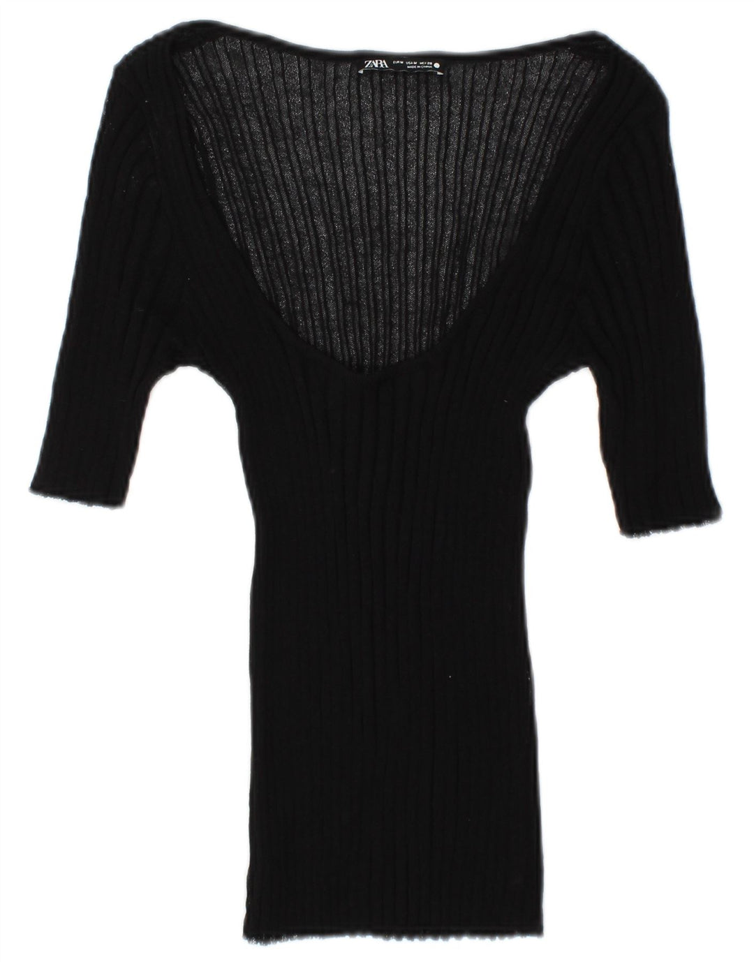 Blusa feminina transparente manga 3/4 Zara Reino Unido 12 médio preto