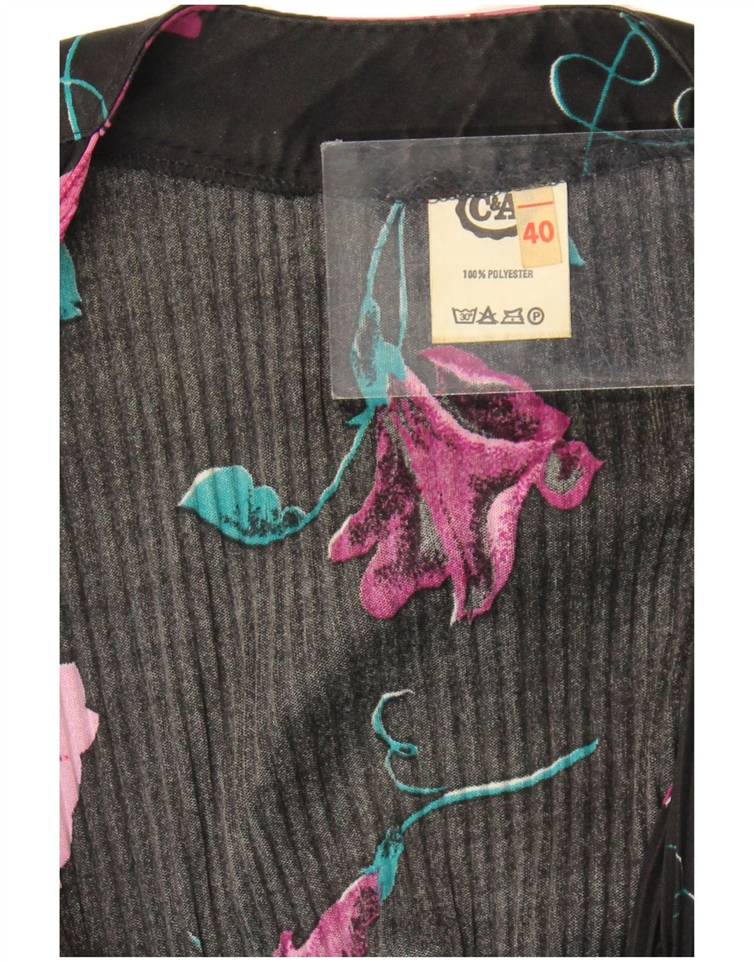 C&A Vestido maxi feminino manga 3/4 EU 40 poliéster floral preto médio