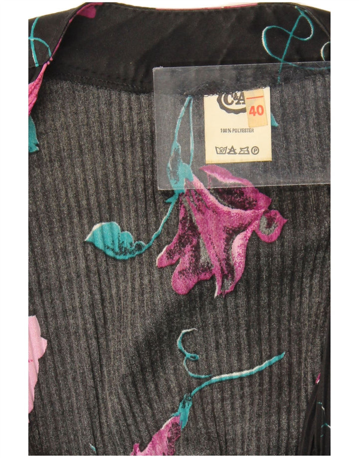 C&A Vestido maxi feminino manga 3/4 EU 40 poliéster floral preto médio