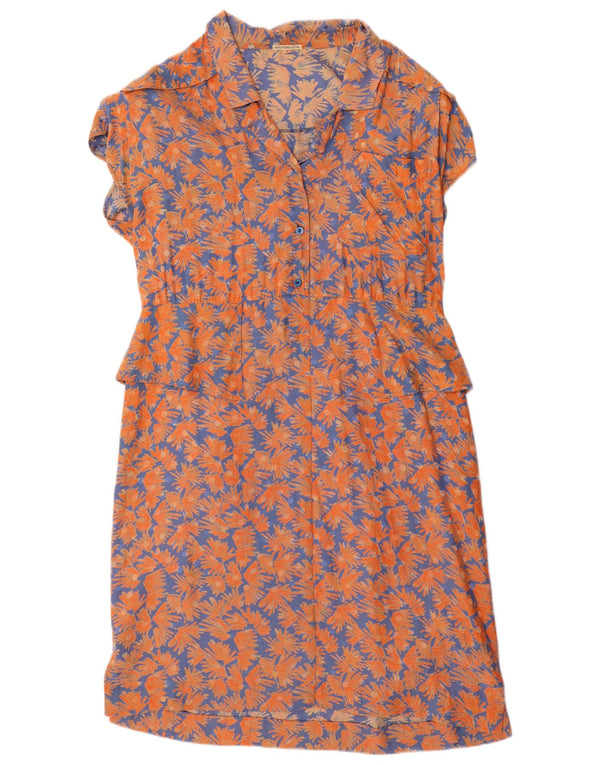 Vestido feminino vintage de manga curta Peplum EU 40 médio laranja floral seda