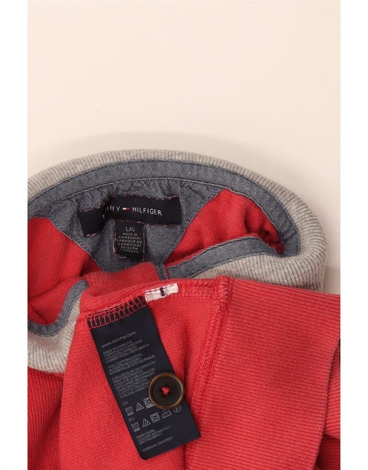 Moletom masculino Tommy Hilfiger com gola com botão, moletom grande de algodão vermelho