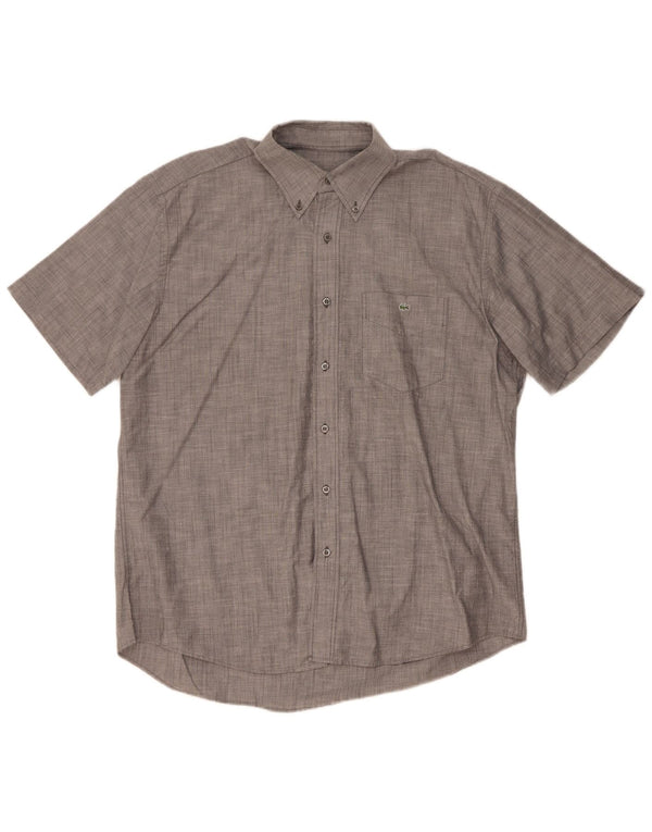 Camisa masculina de manga curta Lacoste tamanho 42 grande algodão manchado cinza