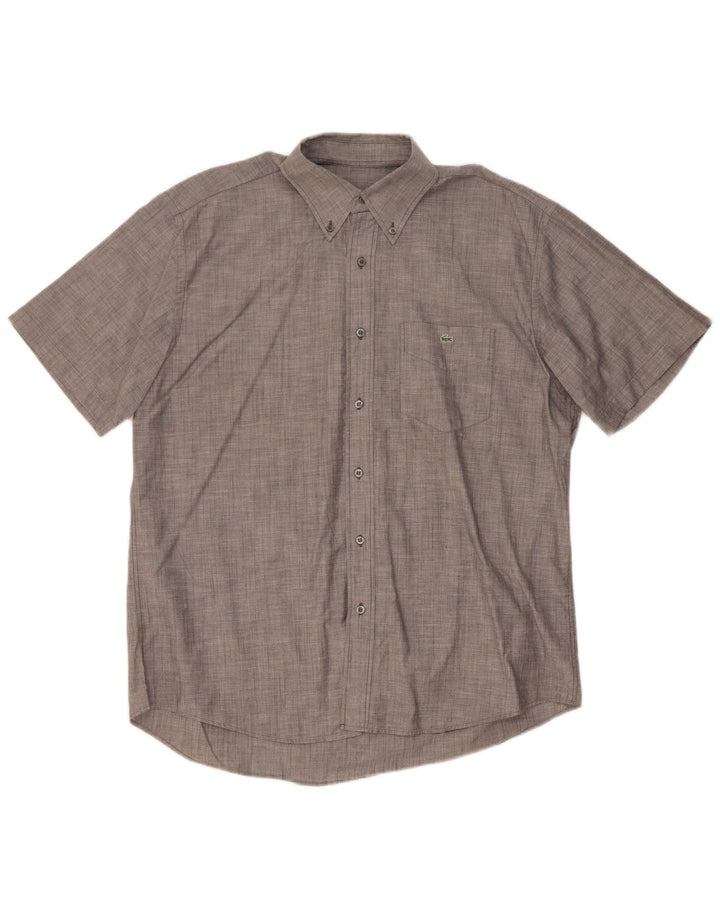 Camisa masculina de manga curta Lacoste tamanho 42 grande algodão manchado cinza