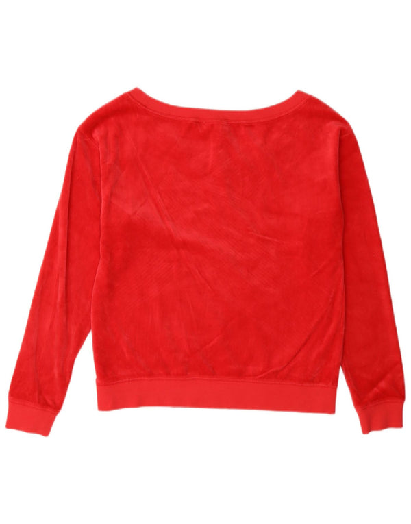 Juicy Couture Suéter feminino oversized de veludo com capuz Reino Unido 6 XS algodão vermelho