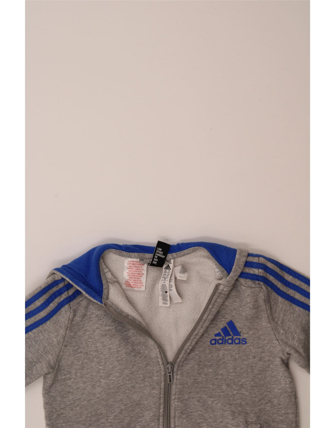 ADIDAS Boys Zip Hoodie Sweater 9-10 Years Grey Cotton Vintage Adidas and Second-Hand Adidas from Messina Hembry 