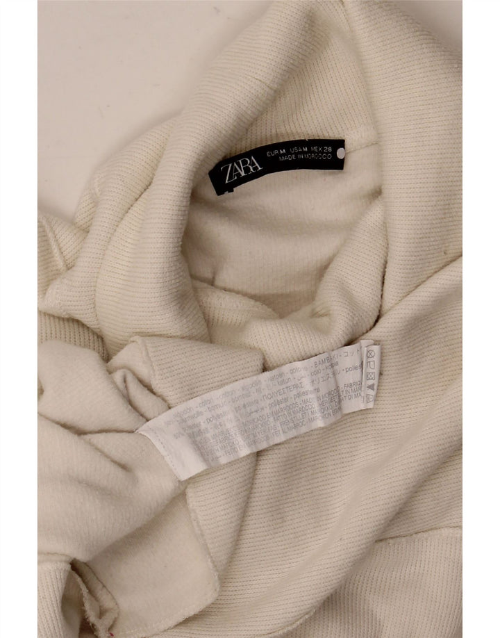 Zara Womens Oversized Crop Top Manga Longa Reino Unido 14 Médio Algodão Branco