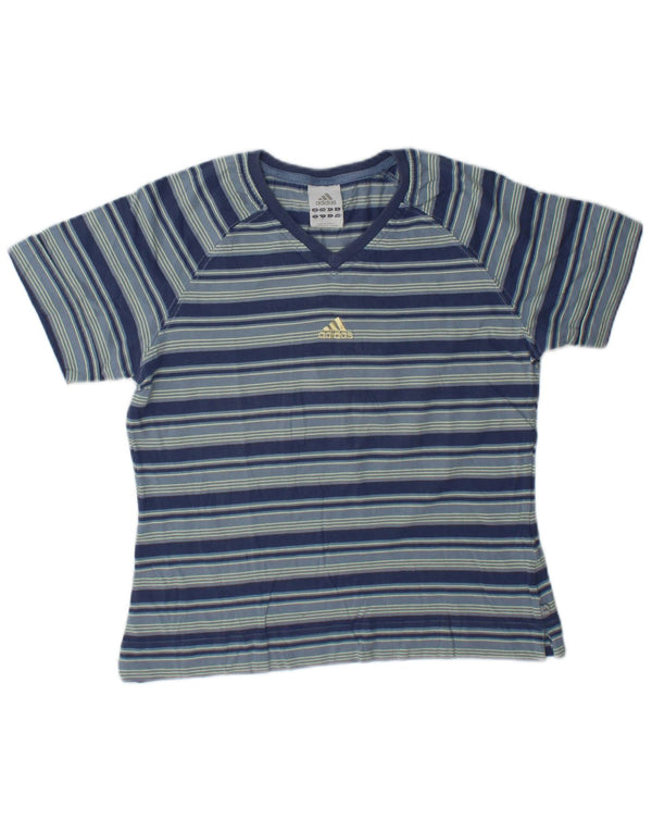 Camiseta Adidas Feminina Crop Graphic Top UK 12 Algodão Listrado Azul Médio