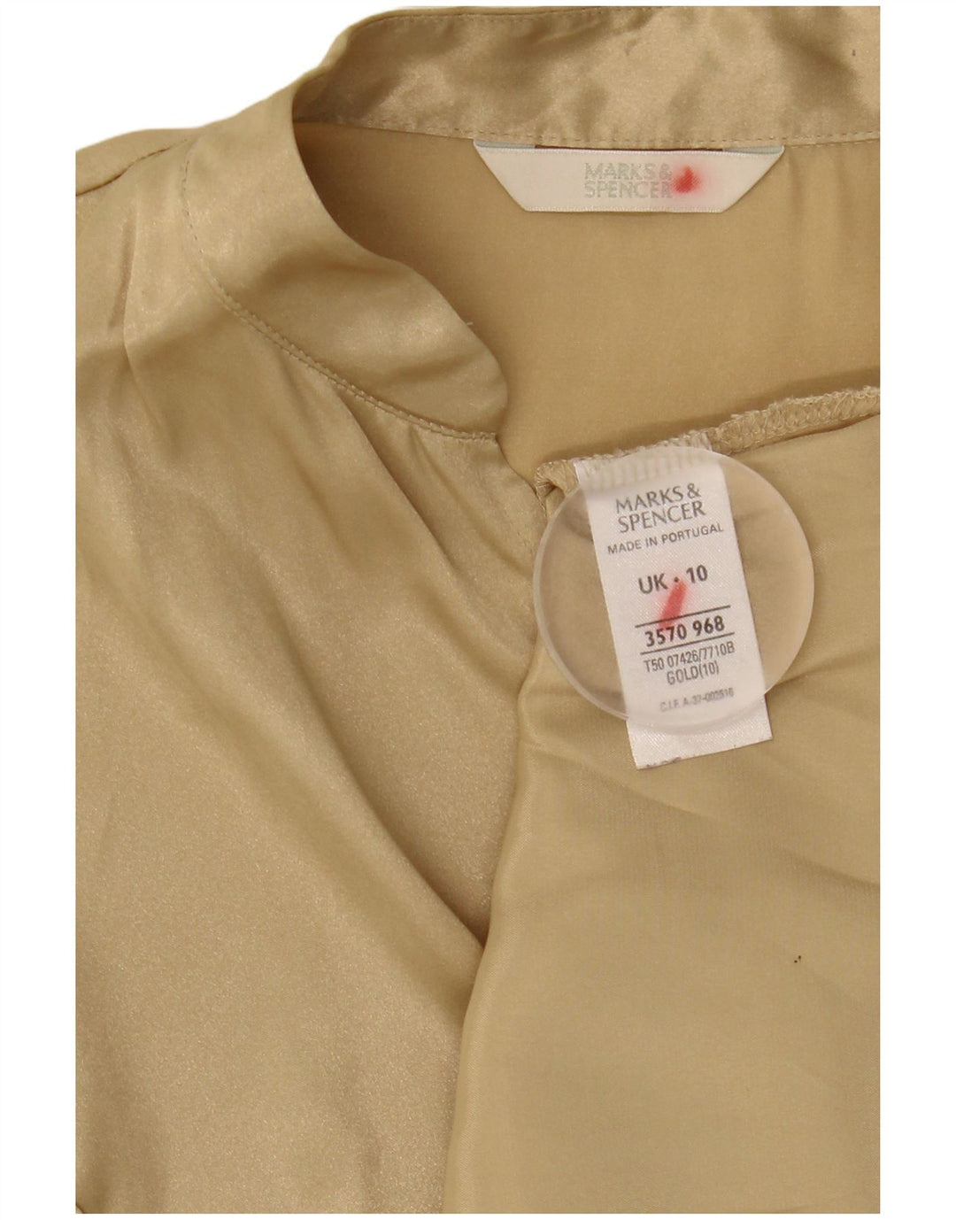 Blusa feminina sem mangas Marks & Spencer Reino Unido 10 pequena dourada poliéster