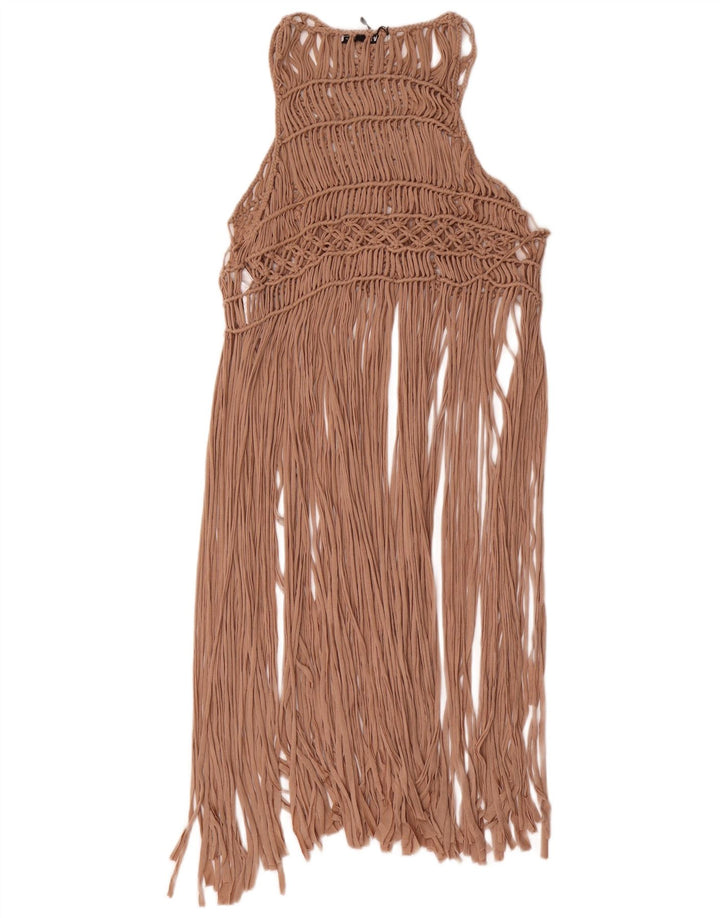 Vestido de praia feminino de crochê Zara Reino Unido 12 poliéster bege médio