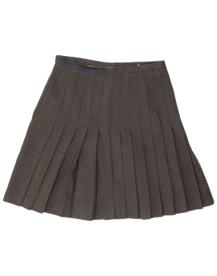 Saia plissada faca feminina vintage IT 44 médio W32 lã cinza