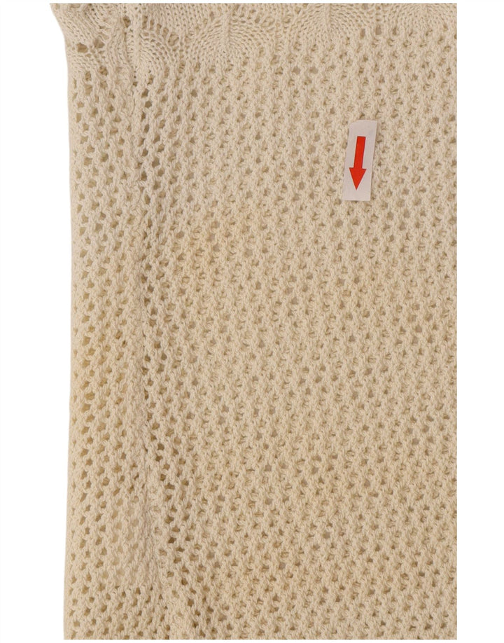 Suéter cardigã de crochê feminino vintage Reino Unido 12 médio branco