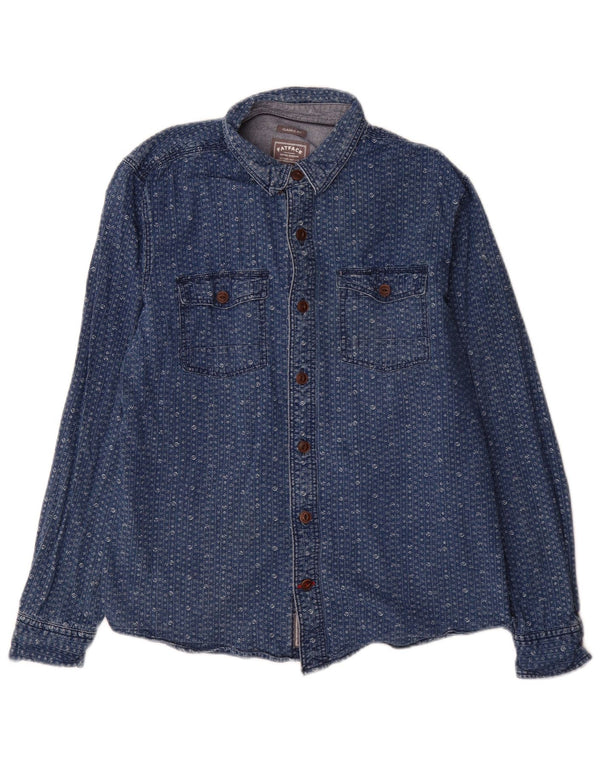 Camisa jeans masculina Fat Face Classic Fit algodão floral azul médio