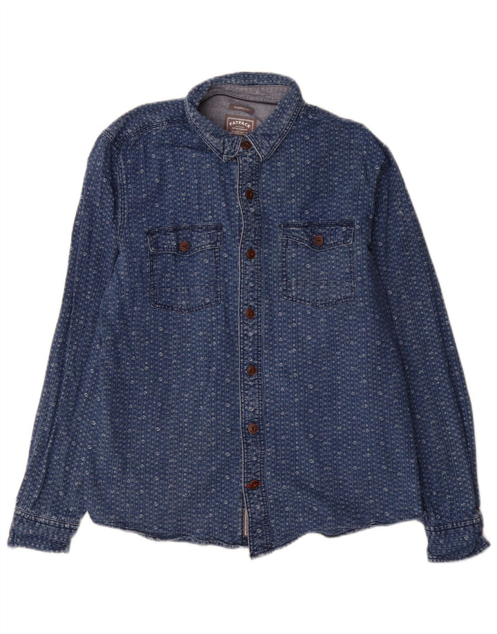 Camisa jeans masculina Fat Face Classic Fit algodão floral azul médio