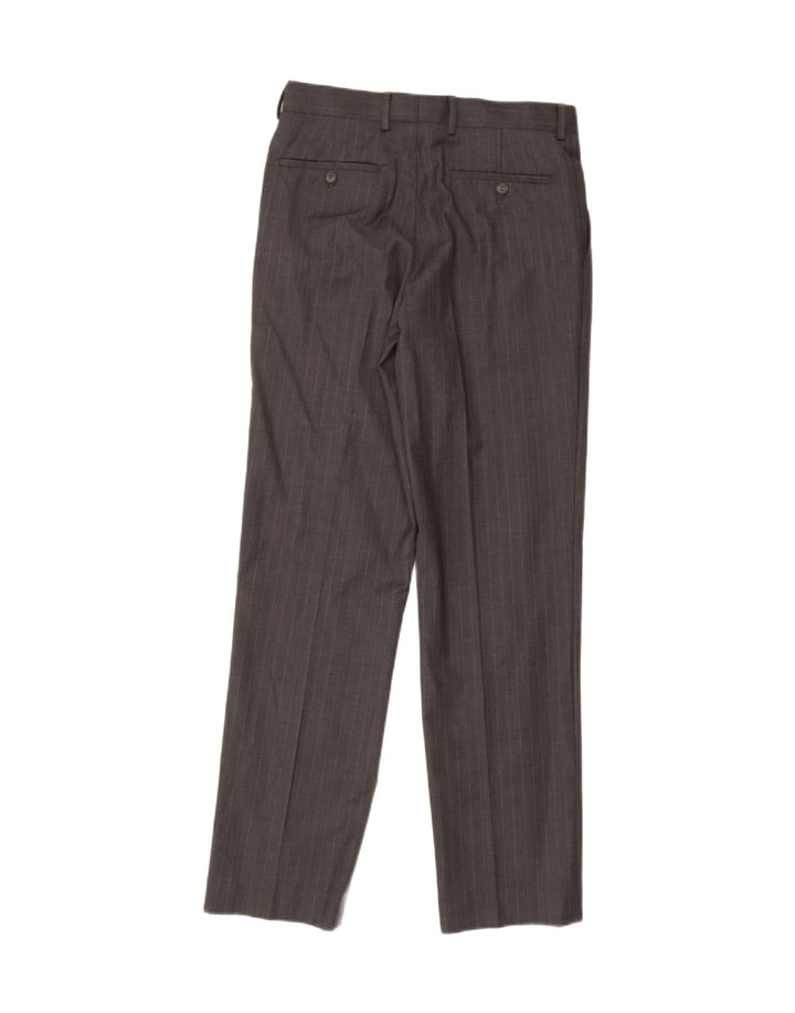 Calça masculina de terno reto French Connection W30 L33 lã listrada cinza