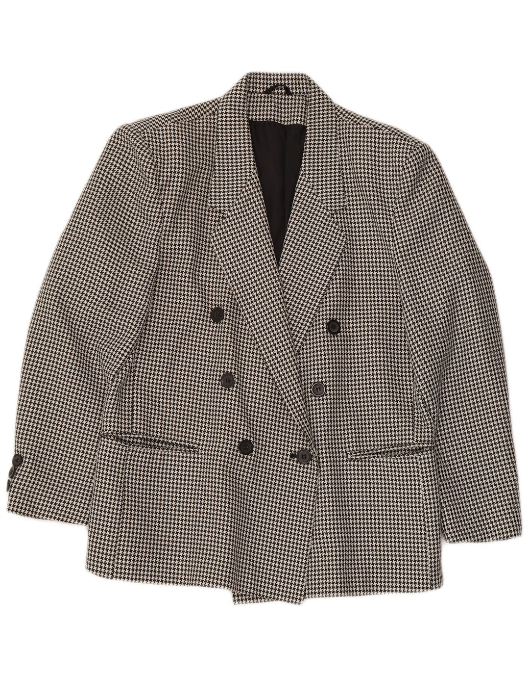 Jaqueta blazer feminina CLASSIC com peito duplo Reino Unido 14 grande preto Houndstooth