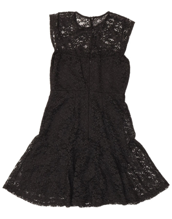Vestido feminino Warehouse sem mangas com renda evasê UK 10 pequeno floral preto
