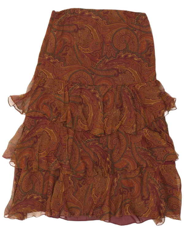 Saia feminina Ralph Lauren com babados US 8 médio W32 marrom paisley seda