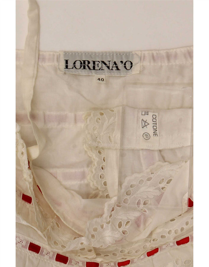 Lorena'O Top feminino cropped IT 40 pequeno algodão listrado branco
