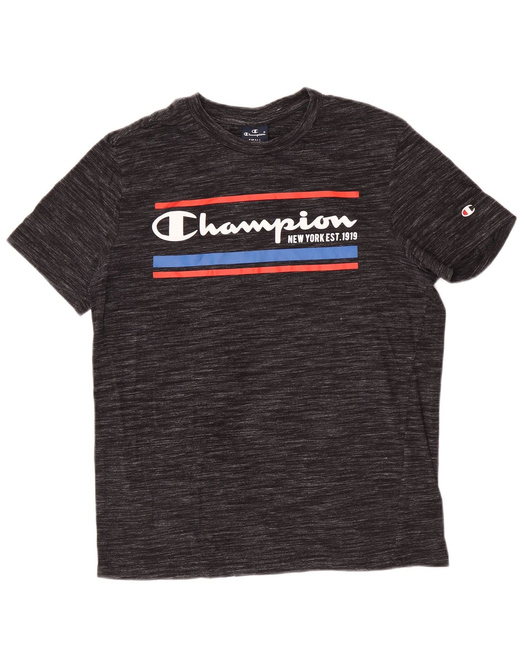 Camiseta masculina com estampa gráfica Champion pequena listra cinza