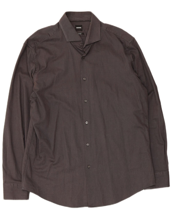Camisa masculina Hugo Boss Regular Fit tamanho 43 17 XL algodão cinza