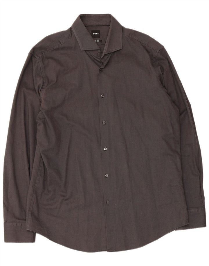Camisa masculina Hugo Boss Regular Fit tamanho 43 17 XL algodão cinza