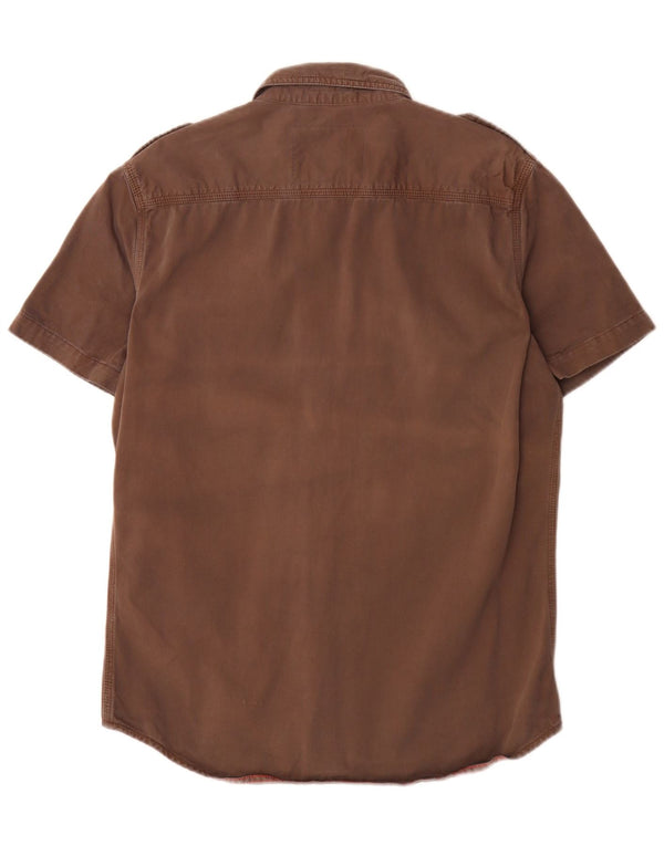 Camisa militar masculina Superdry de manga curta grande algodão marrom militar