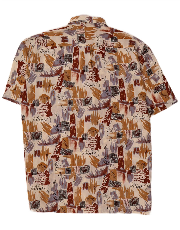 Vintage masculino abstrato padrão camisa 2XL bloco colorido multicolorido