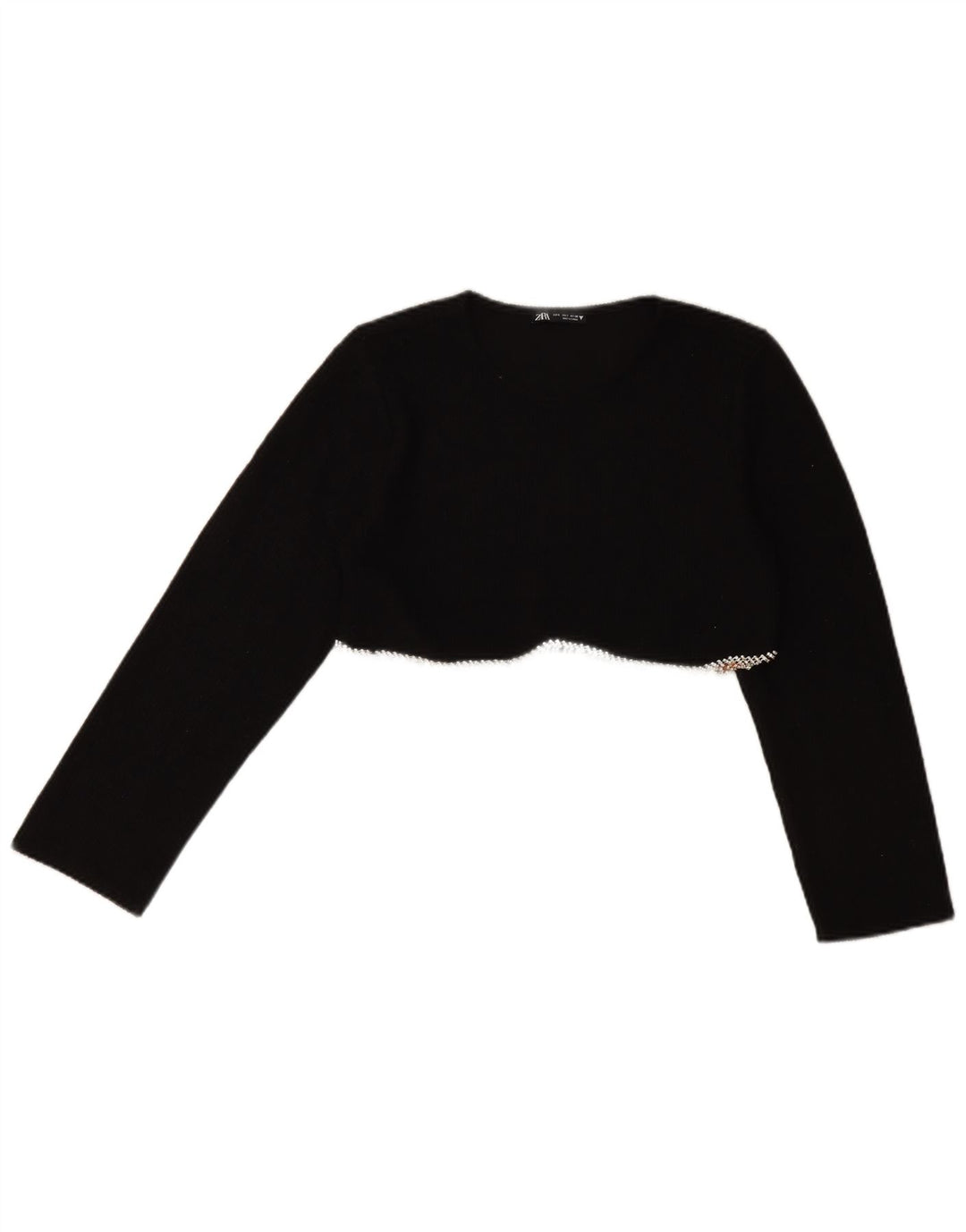 Zara Womens Long Sleeve Crop Top Reino Unido 10 Pequeno Preto