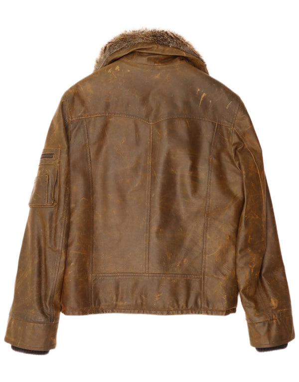 Jaqueta de couro masculina imperial Reino Unido 42 XL couro marrom