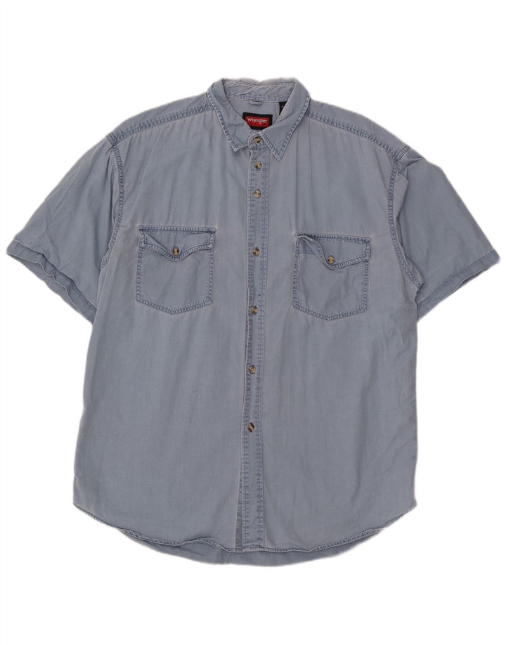Wrangler Camisa masculina de manga curta grande algodão azul