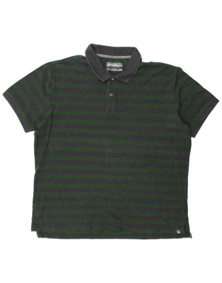 EDDIE BAUER Camisa polo masculina XL algodão listrado verde