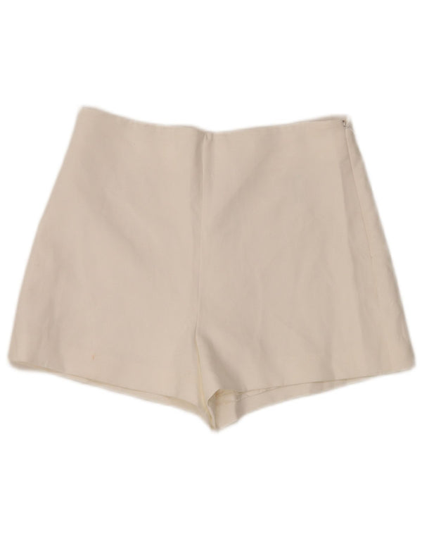 Zara Shorts feminino cintura alta casual grande W30 poliéster branco