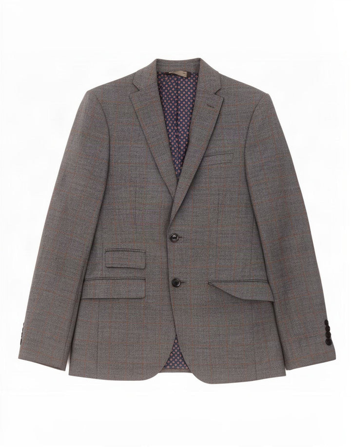 Jaqueta Blazer Masculina Marks & Spencer Slim Fit 2 Botões Reino Unido 36 Pequena Xadrez Azul