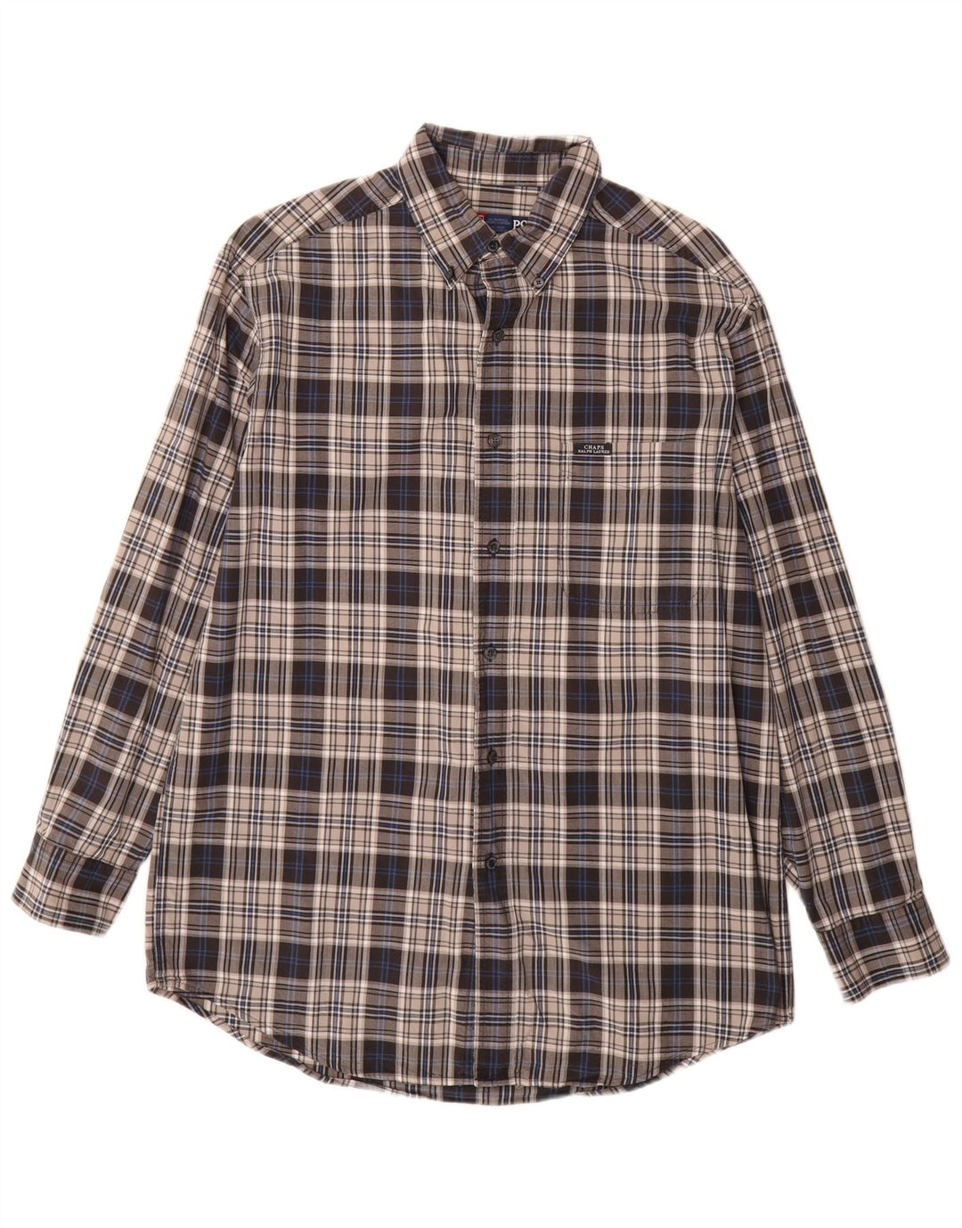 Camisa masculina de flanela Chaps Ralph Lauren algodão xadrez cinza médio